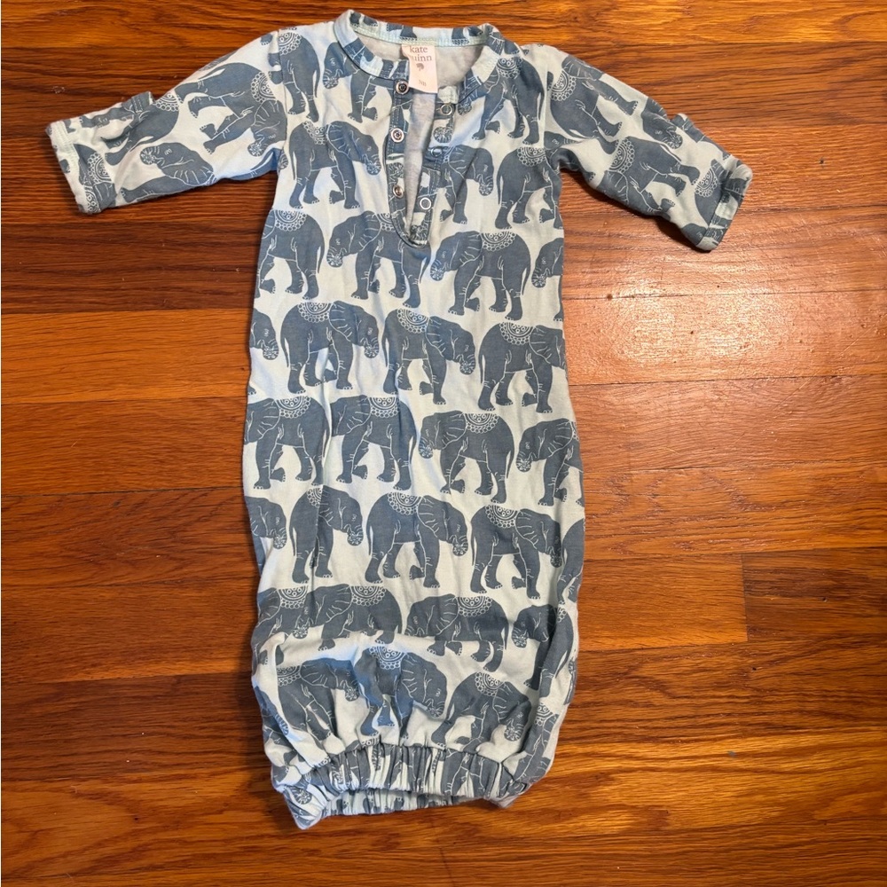 Kate Quinn Blue Elephant Print Infant Sacque